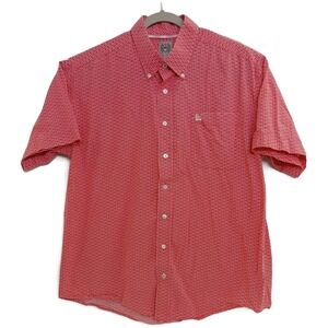 Cinch Shirt Mens‎ Medium Pink Short Sleeve Button Down Western Cotton Logo Print